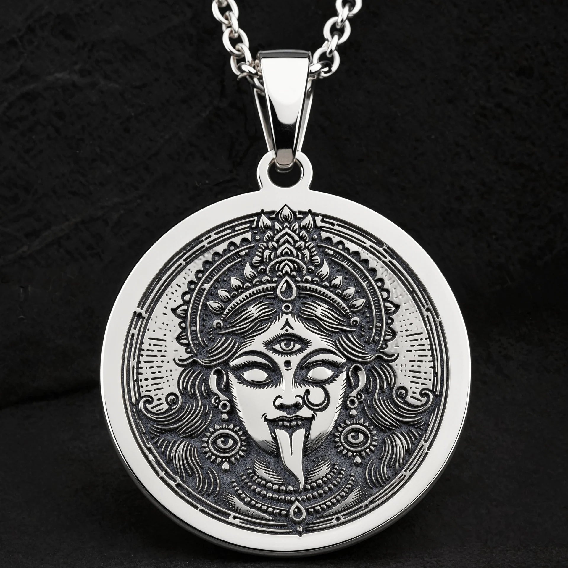 Shiva God Coin Pendant Necklace | Silver & Plated Options - Spiritual Protection Hindu Mythology