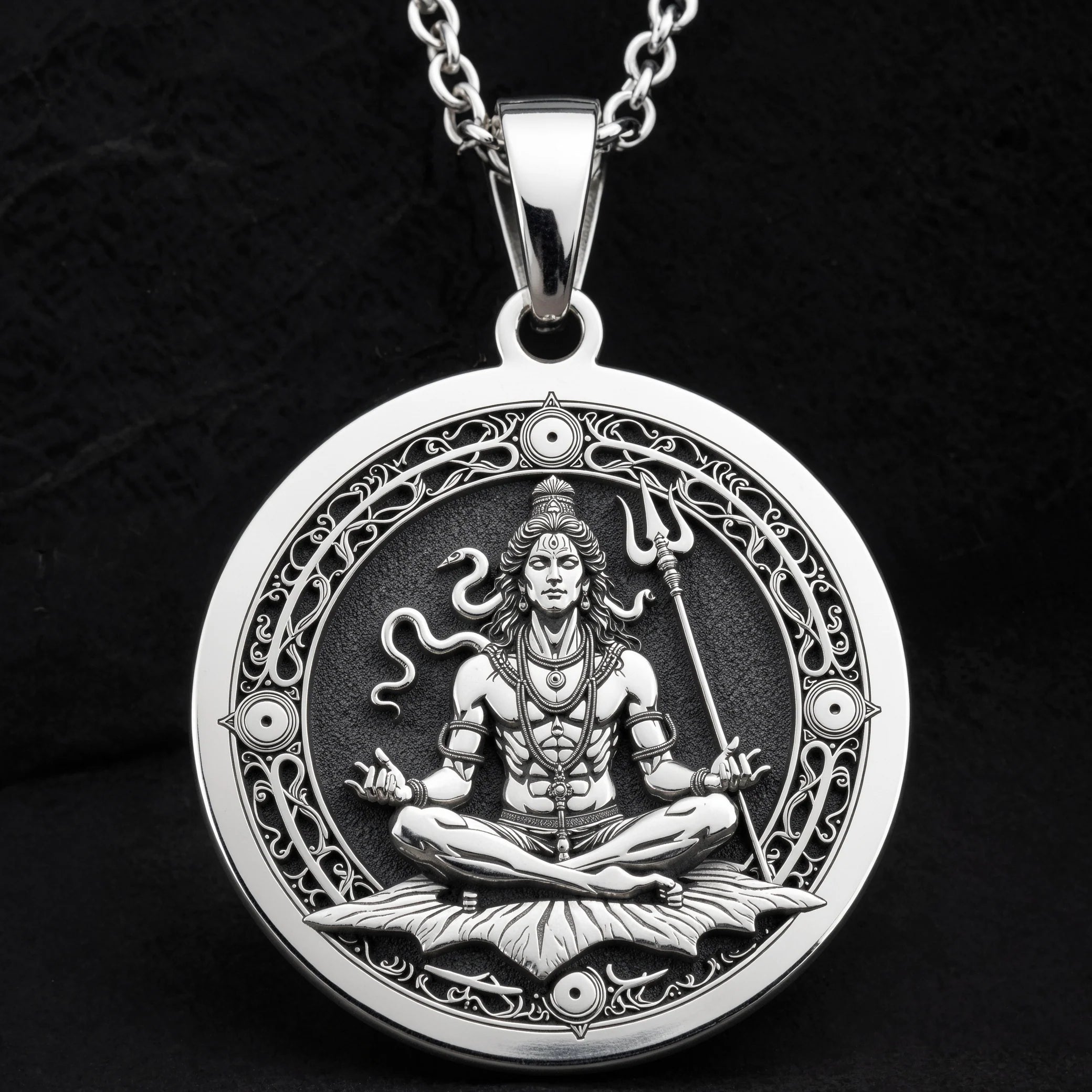 Shiva God Coin Pendant Necklace | Silver & Plated Options - Spiritual Protection Hindu Mythology